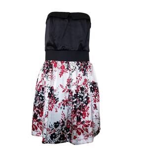 Trixxi Junior Black White Red Satin Floral Strapless Mini Cocktail Prom Dress 13